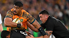 Will Skelton of the Wallabies runs with the ball.