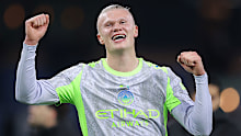 Erling Haaland of Manchester City celebrates after the Premier League match.