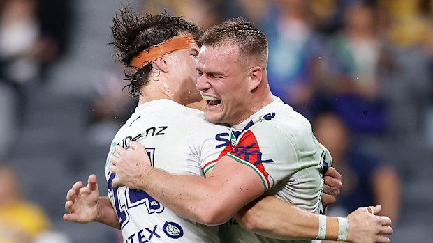 Jackson Ford celebrates a try.