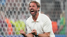 England manager Gareth Southgate celebrates at full time.