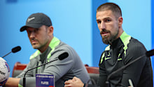 Milos Degenek of Australia attends the press conference.
