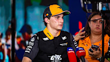 A frustrated Oscar Piastri of Australia speaks in the press pen after the F1 Grand Prix of Singapore.