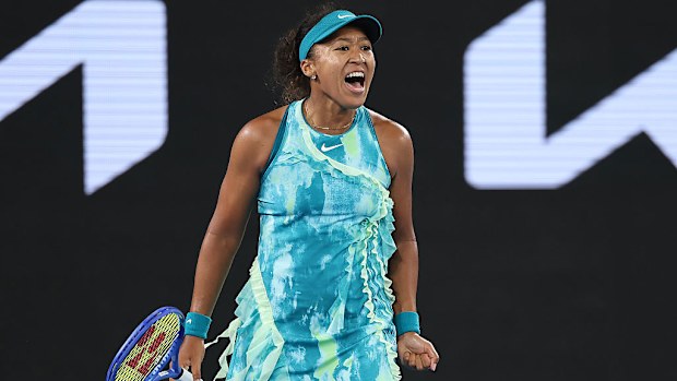 Naomi Osaka of Japan celebrates a point.