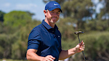 Rory McIlroy reacts on the 18th green at the Australian Open.