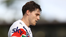 Luke Metcalf of the Warriors reacts after an injury.