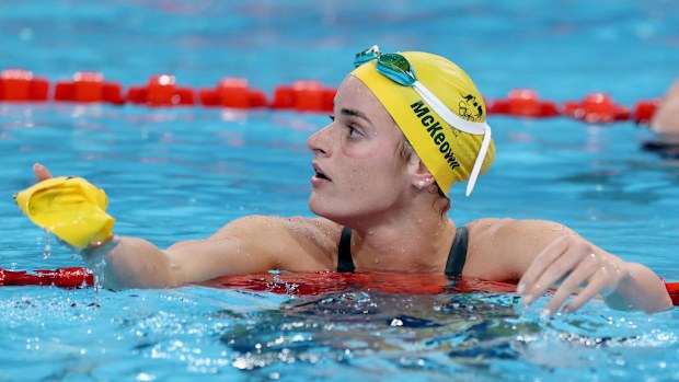Kaylee McKeown of Team Australia reacts.