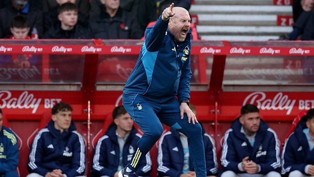 Sean Dyche of Nottingham Forest reacts on the sideline.