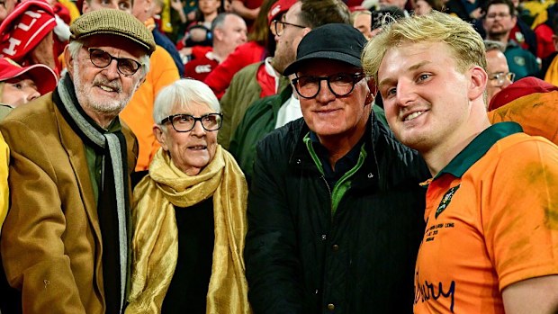 Tom Lynagh of Australia with his father Michael and grandparents Ian and Marie.
