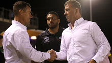 Rabbitohs coaches John Morris and Jason Demetriou.