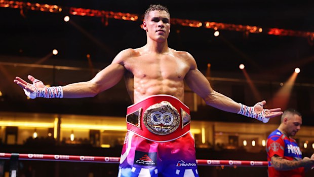 David Nyika poses for a photo after victory over Michael Seitz.