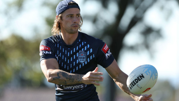 Nicho Hynes in action during a New South Wales Blues State of Origin training session last year. 