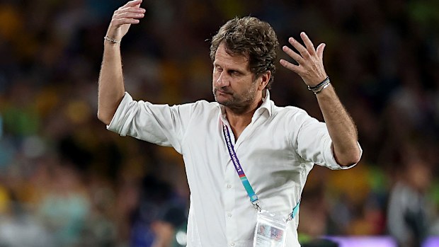 Matildas coach Joe Montemurro reacts.