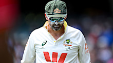 Nathan Lyon of Australia leaves the field.