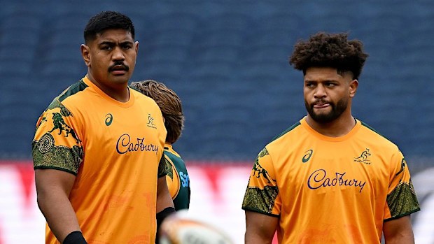 Will Skelton and Rob Valetini during the Australia captain's run at the MCG.