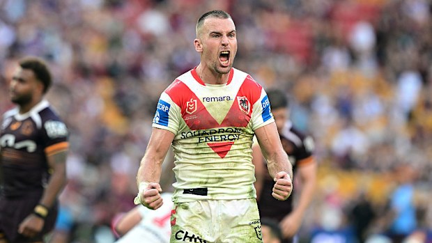 Clint Gutherson of the Dragons celebrates victory.