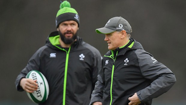 Joe Schmidt with defence coach Andy Farrell during Ireland training.