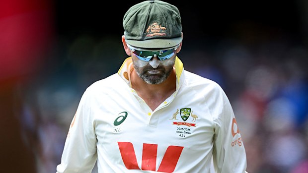 Nathan Lyon of Australia leaves the field.