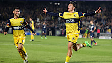 Miguel Di Pizio celebrates scoring a goal during the A-League Men Grand Final.