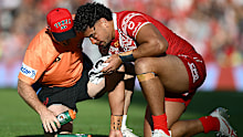 Eli Katoa is seen speaking with Tongan trainers.