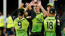 Pat Cummins celebrates a wicket for the Thunder in 2019. 