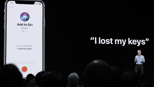 FILE - Craig Federighi, Apple's senior vice president of Software Engineering, speaks about Siri during an announcement of new products at the Apple Worldwide Developers Conference in San Jose, Calif., June 4, 2018.  (AP Photo/Marcio Jose Sanchez, File)