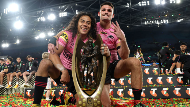 Jarome Luai and Nathan Cleary of the Panthers.