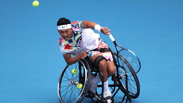 Tokito Oda of Japan serves at Melbourne Park.