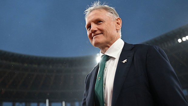 Joe Schmidt of Australia celebrates after the team's 19-15 victory.