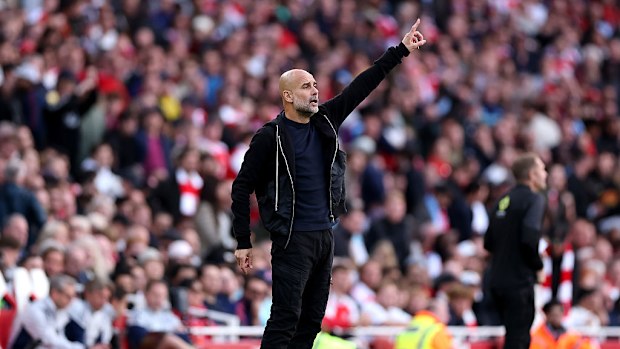 Pep Guardiola at Emirates Stadium.