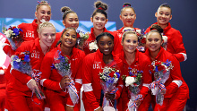 Kara Eaker (top row, second right) with the USA women's gymnastics team after the selection trials.