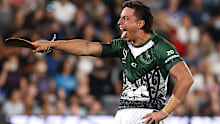 Joseph Tapine performing the Haka for the Maori All Stars. 