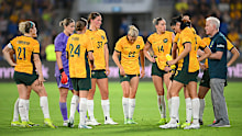 Tom Sermanni, Interim Head Coach of Australia talks to his players.