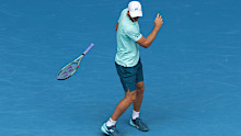 MELBOURNE, AUSTRALIA - JANUARY 20: Hubert Hurkacz of Poland throws his racquet during the round three singles match against Ugo Humbert of France during the 2024 Australian Open at Melbourne Park on January 20, 2024 in Melbourne, Australia. (Photo by Darrian Traynor/Getty Images)