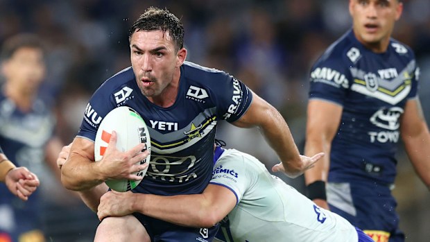 Reece Robson of the Cowboys in action.