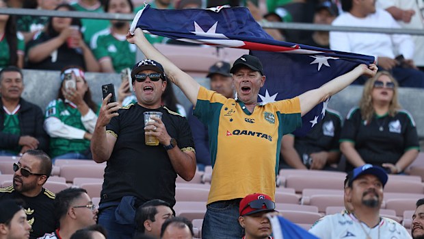 Fans of Australia cheer during the international friendly match.
