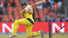 Cameron Green of Australia is bowled by David Willey of England.