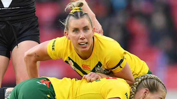 Australia's Sam Bremner during Women's Rugby League World Cup Final match between Australia and New Zealand in 2022.