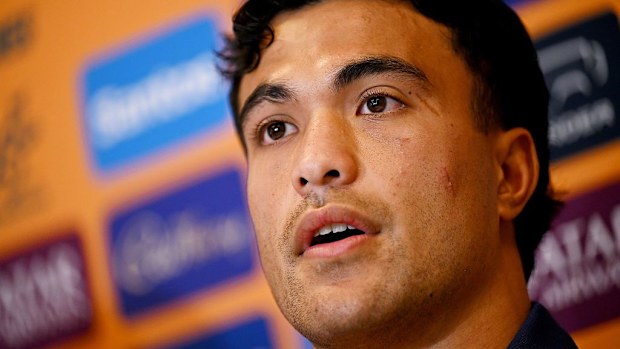 Joseph-Aukuso Suaalii during an Australia media conference at the Amora Hotel Brisbane.