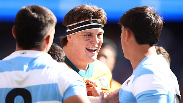 Tom Hooper of the Wallabies reacts during The Rugby Championship match.