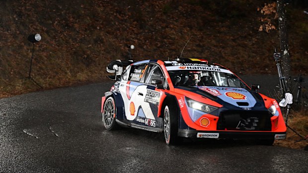 Thierry Neuville of Belgium competes with his Hyundai World Rally Team.