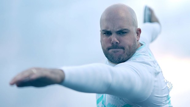 Matthew Denny of Queensland competes in the Mens Discus Throw Final.