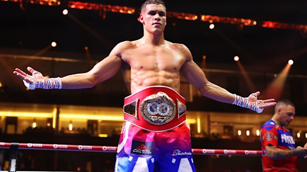 David Nyika poses for a photo after victory over Michael Seitz.