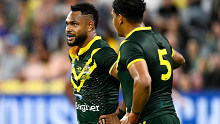 TOWNSVILLE, AUSTRALIA - OCTOBER 14: during the Mens Pacific Championship match between Australia Kangaroos and Samoa at Queensland Country Bank Stadium on October 14, 2023 in Townsville, Australia. (Photo by Ian Hitchcock/Getty Images)