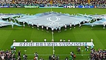 A banner which reads 'Stop killing children - Stop killing civilians' is displayed at Stadio Friuli.