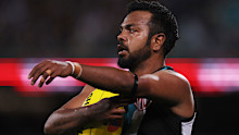 Willie Rioli of the Power prepares to kick.