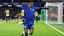 Estevao of Chelsea celebrates scoring his team's second goal.