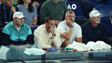MELBOURNE, AUSTRALIA - JANUARY 21: (L-R) Stephen Sassinis Shashyan, Carlos Gomez-Herrera, Goran Ivanisevic and Marco Panichi look on from the players box of Novak Djokovic of Serbia during the round four singles match against Adrian Mannarino of France during the 2024 Australian Open at Melbourne Park on January 21, 2024 in Melbourne, Australia. (Photo by Daniel Pockett/Getty Images)