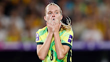 Kaitlyn Torpey of the Matildas reacts after missing a shot on goal.