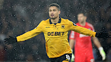 Joao Gomes of Wolverhampton Wanderers celebrates scoring his team's first goal.