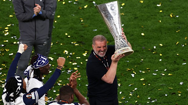 Ange Postecoglou with the UEFA Europa League trophy.